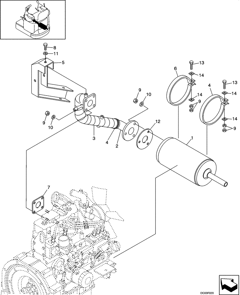 Схема запчастей Case CX14 - (02-05[00]) - MUFFLER ASSY (02) - ENGINE