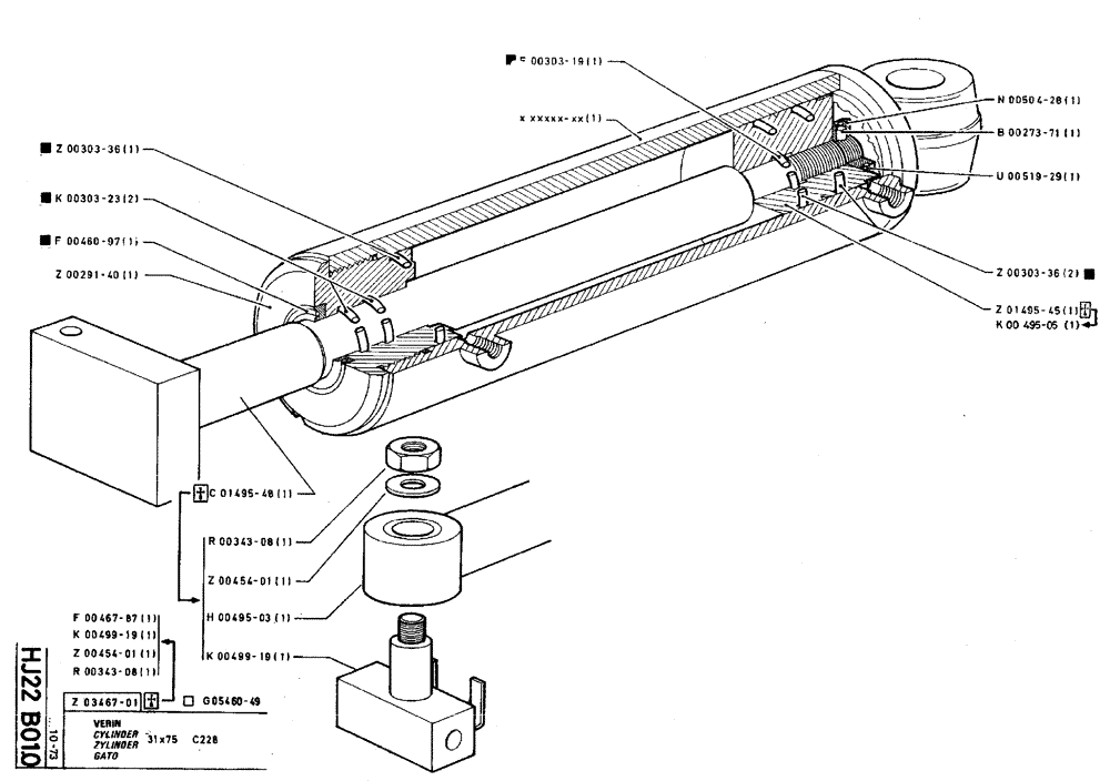 Схема запчастей Case TY45 - (HJ22 B01.0) - CYLINDER - 31 X 75 C228 (07) - HYDRAULIC SYSTEM