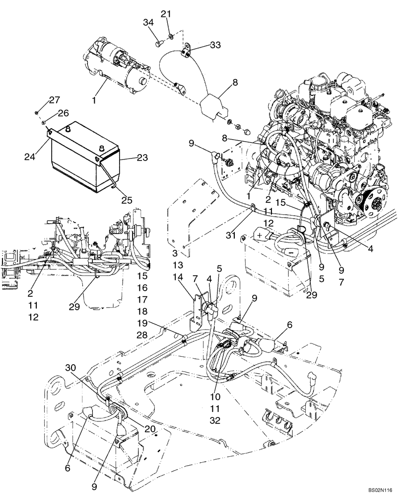 Схема запчастей Case 521D - (04-20) - BATTERY - CABLES - BOSCH STARTER - IF USED (04) - ELECTRICAL SYSTEMS