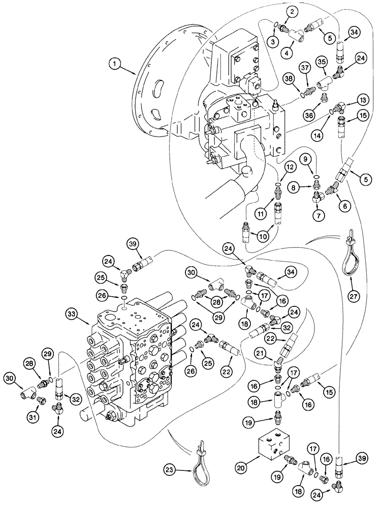 Схема запчастей Case 9060 - (8-030) - HYDRAULIC CONTROL CIRCUIT, PUMP TO CONTROL VALVE (08) - HYDRAULICS