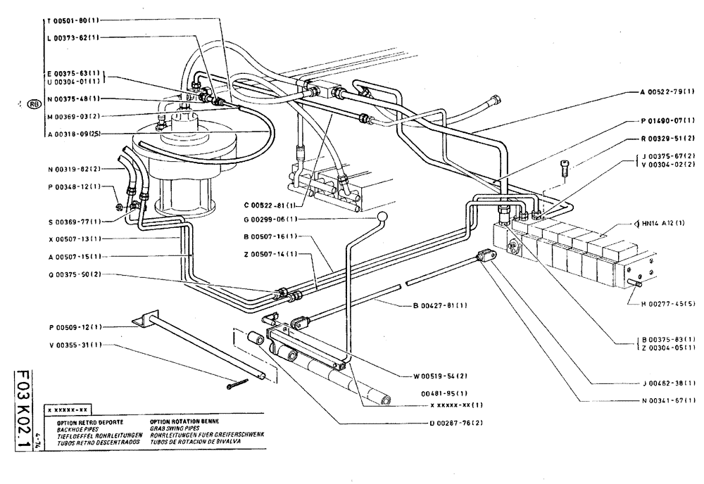 Схема запчастей Case TY45 - (F03 K02.1) - BACKHOE PIPES - GRAB SWING PIPES (07) - HYDRAULIC SYSTEM