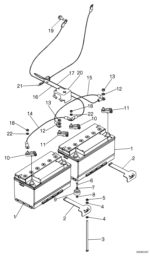 Схема запчастей Case 590SM - (04-06) - BATTERY, DUAL - COLD START (04) - ELECTRICAL SYSTEMS