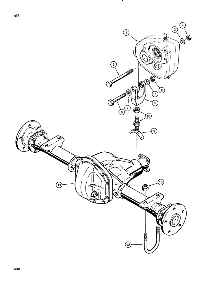 Схема запчастей Case SD100 - (106) - CHAIN DRIVE TRANSMISSION AND REAR AXLE MOUNTING, TRANSMISSION MOUNTING (21) - TRANSMISSION