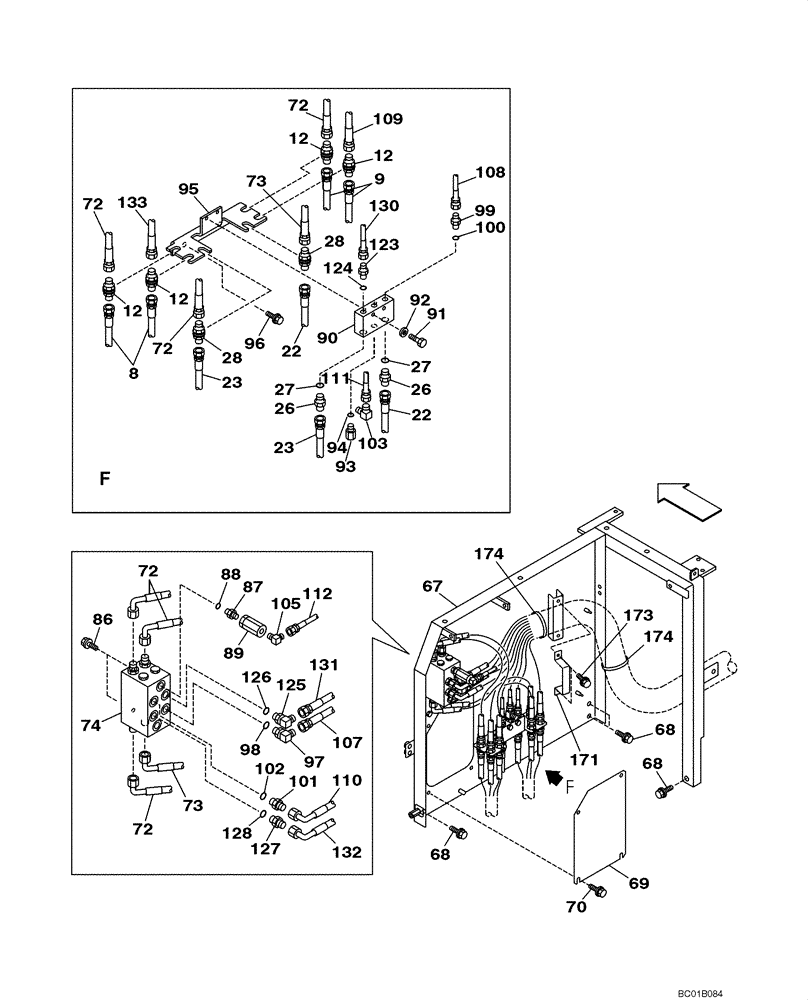 Схема запчастей Case CX160 - (08-26) - PILOT CONTROL LINES, PARTITION - MODELS WITHOUT LOAD HOLD (08) - HYDRAULICS