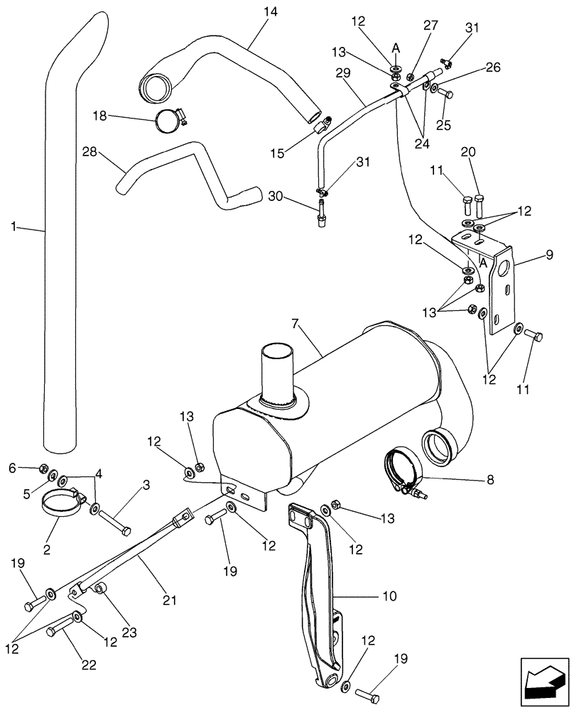 Схема запчастей Case 580SM - (10.254.11) - MUFFLER - EXHAUST SYSTEM (10) - ENGINE