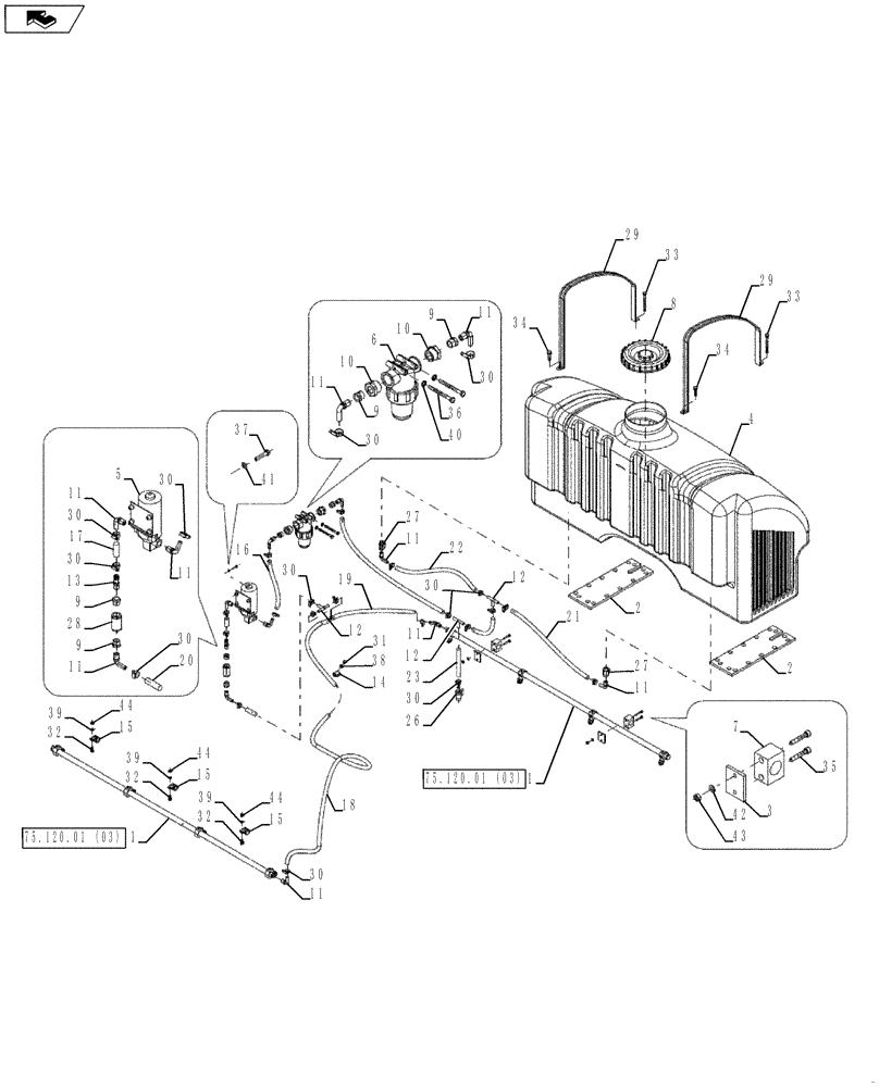 Схема запчастей Case PT240 - (75.120.01[02]) - SPRINKLING SYSTEM - BSN NBNTN2339 (75) - SOIL PREPARATION