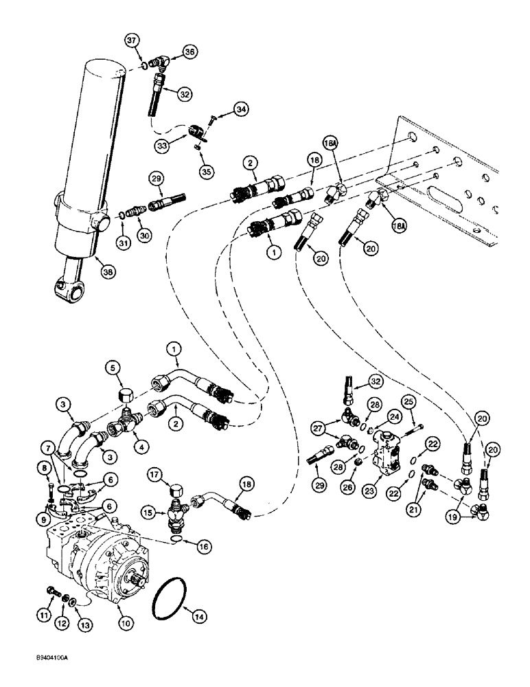 Схема запчастей Case 860 - (8-075A) - TRENCHER DRIVE AND BOOM LIFT HYDRAULIC CIRCUITS - REAR BULKHEAD PLATE TO MOTOR & CYLINDER (OFFSET) (08) - HYDRAULICS