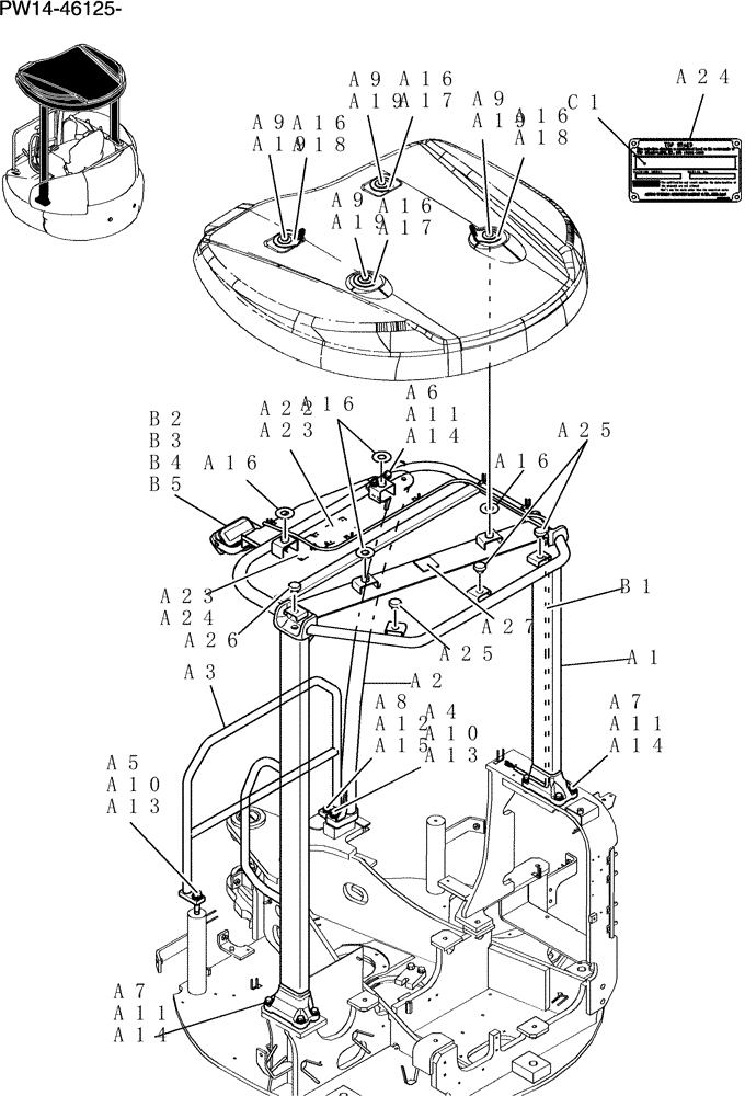 Схема запчастей Case CX31B - (201-17[1]) - CANOPY ASSEMBLY (00) - GENERAL & PICTORIAL INDEX