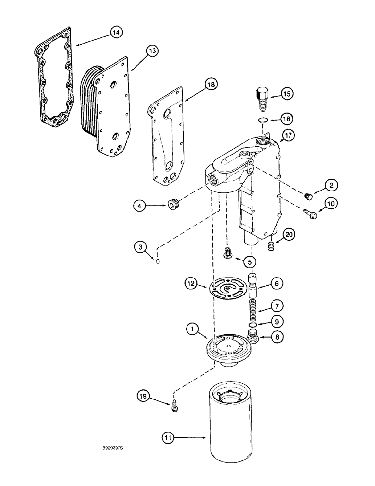 Схема запчастей Case 821B - (2-24) - OIL FILTER AND COOLER, 6T-830 ENGINE, PRIOR TO P.I.N. JEE0050601 (02) - ENGINE