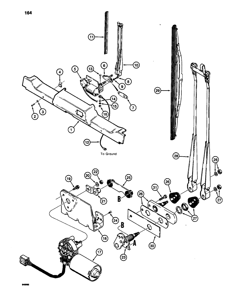 Схема запчастей Case W24C - (164) - CAB FRONT WIPERS (04) - ELECTRICAL SYSTEMS