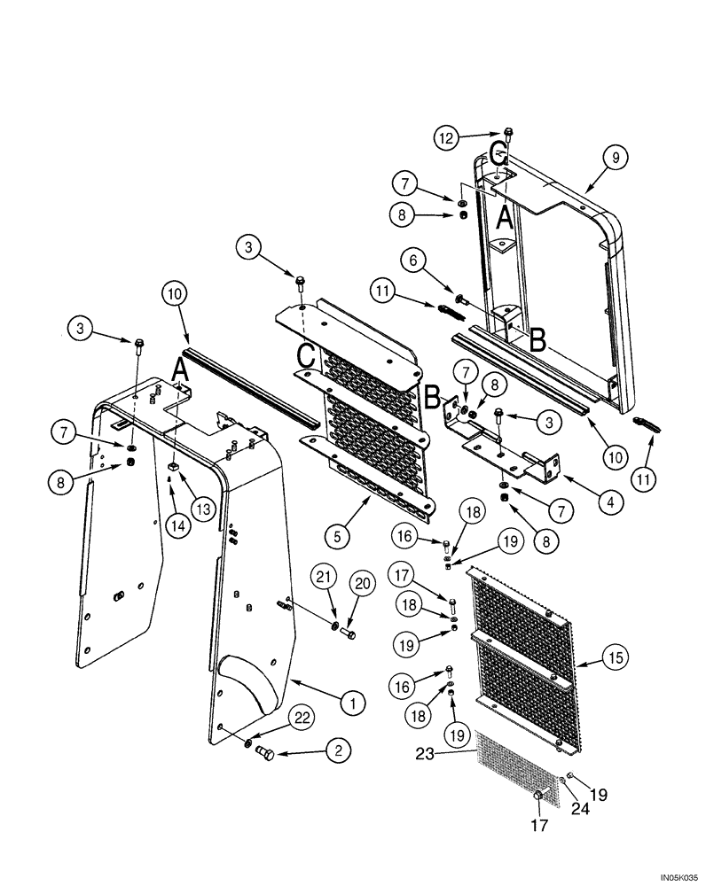 Схема запчастей Case 550H-IND - (09-13) - GUARD, RADIATOR - GRILLE AND SCREEN (09) - CHASSIS/ATTACHMENTS