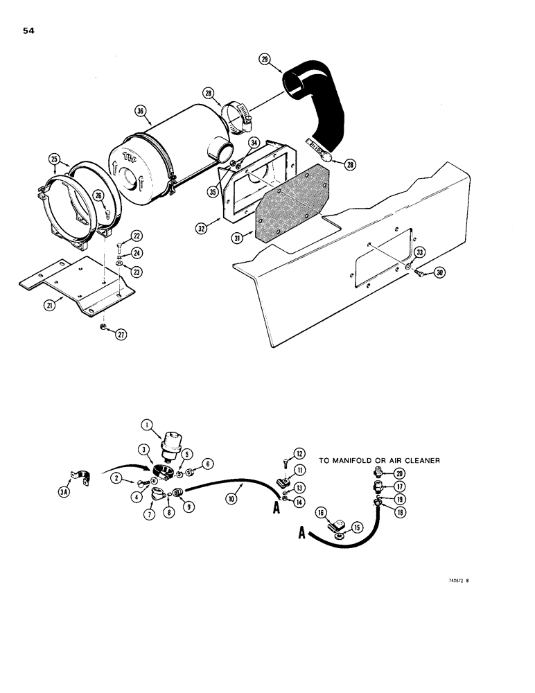 Схема запчастей Case 1150B - (054) - AIR CLEANER INDICATOR - ALL MODELS (01) - ENGINE