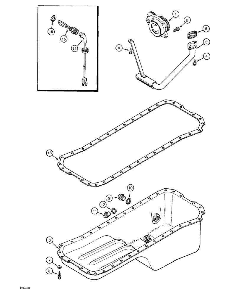 Схема запчастей Case 1155E - (2-028) - OIL PUMP AND OIL PAN, 6T-590 ENGINE (02) - ENGINE