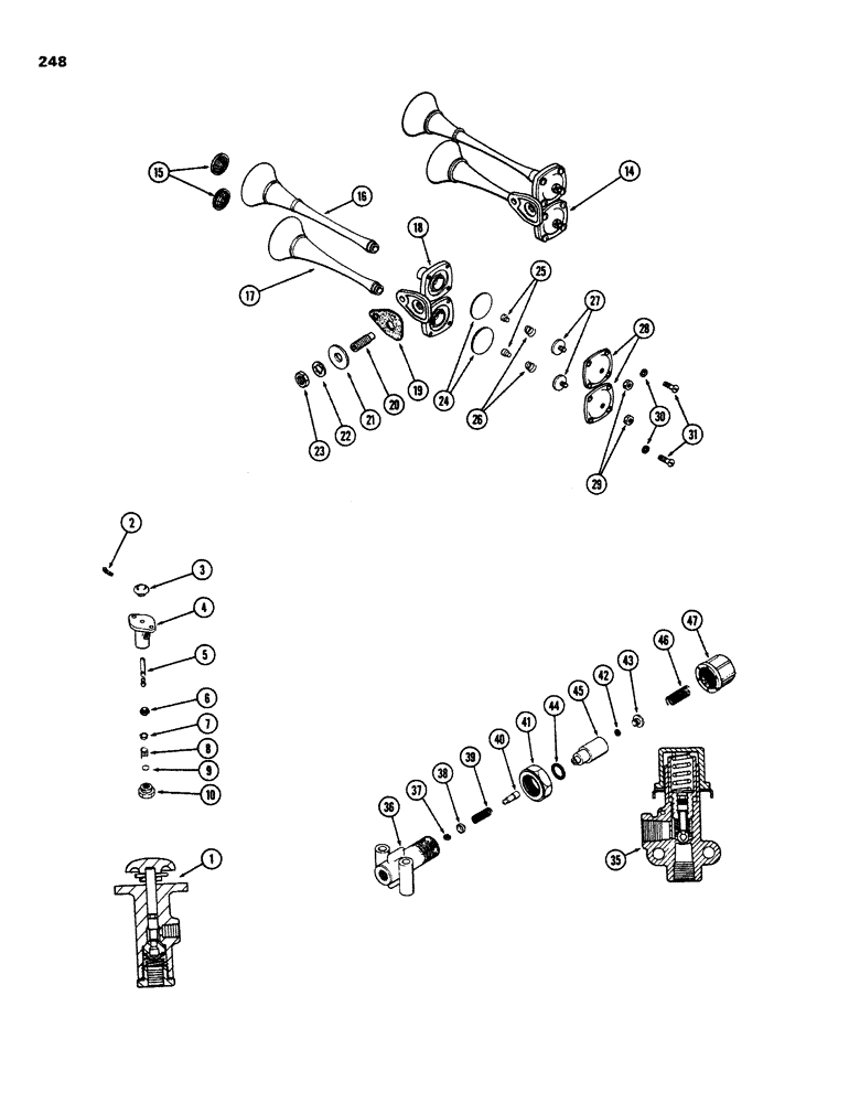 Схема запчастей Case W26B - (248) - BRAKE SYSTEM, L12647 HORN VALVE (07) - BRAKES