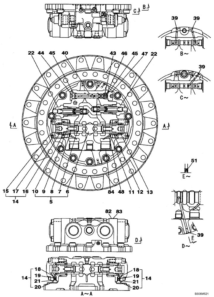 Схема запчастей Case CX225SR - (06-04) - MOTOR ASSY - TRAVEL, INLET AND OUTLET (06) - POWER TRAIN