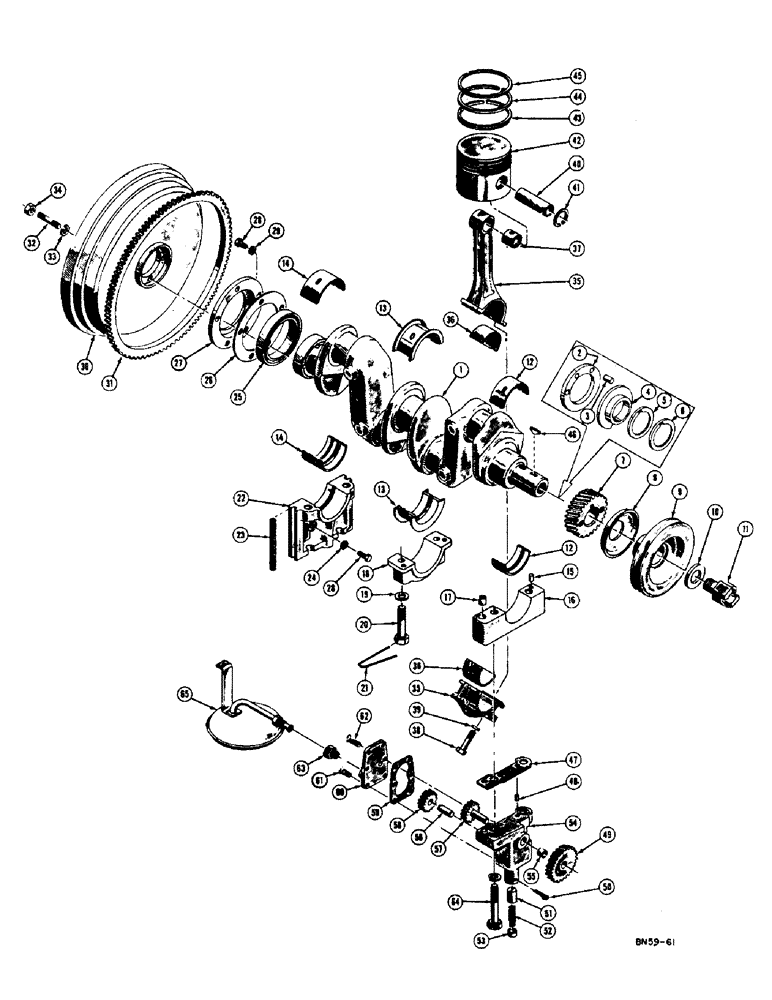 Схема запчастей Case 400 - (044) - FLYWHEEL, CRANKSHAFT, AND PISTONS - DIESEL (01) - ENGINE