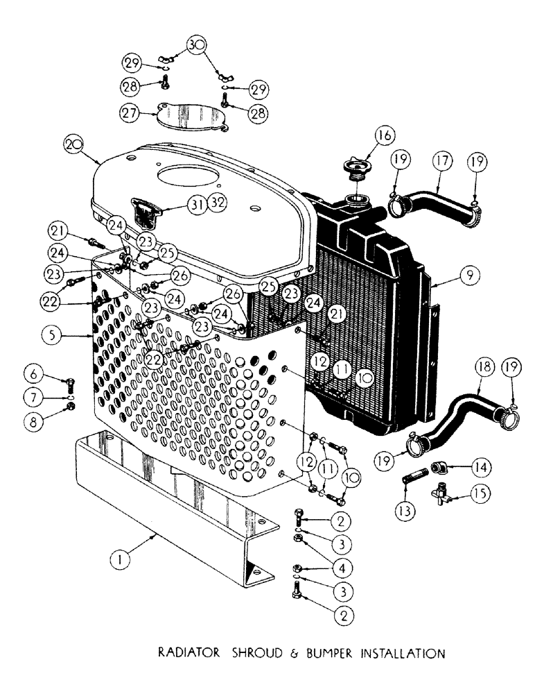 Схема запчастей Case 300 - (053) - RADIATOR, SHROUD, & BUMPER INST. (05) - UPPERSTRUCTURE CHASSIS