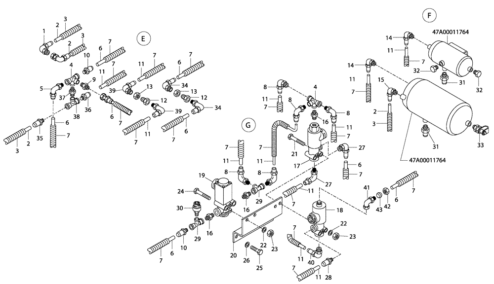 Схема запчастей Case 335 - (49A02010898[001]) - PNEUMATIC SYSTEM - FRONT FRAME (87458426) (36) - PNEUMATIC SYSTEM