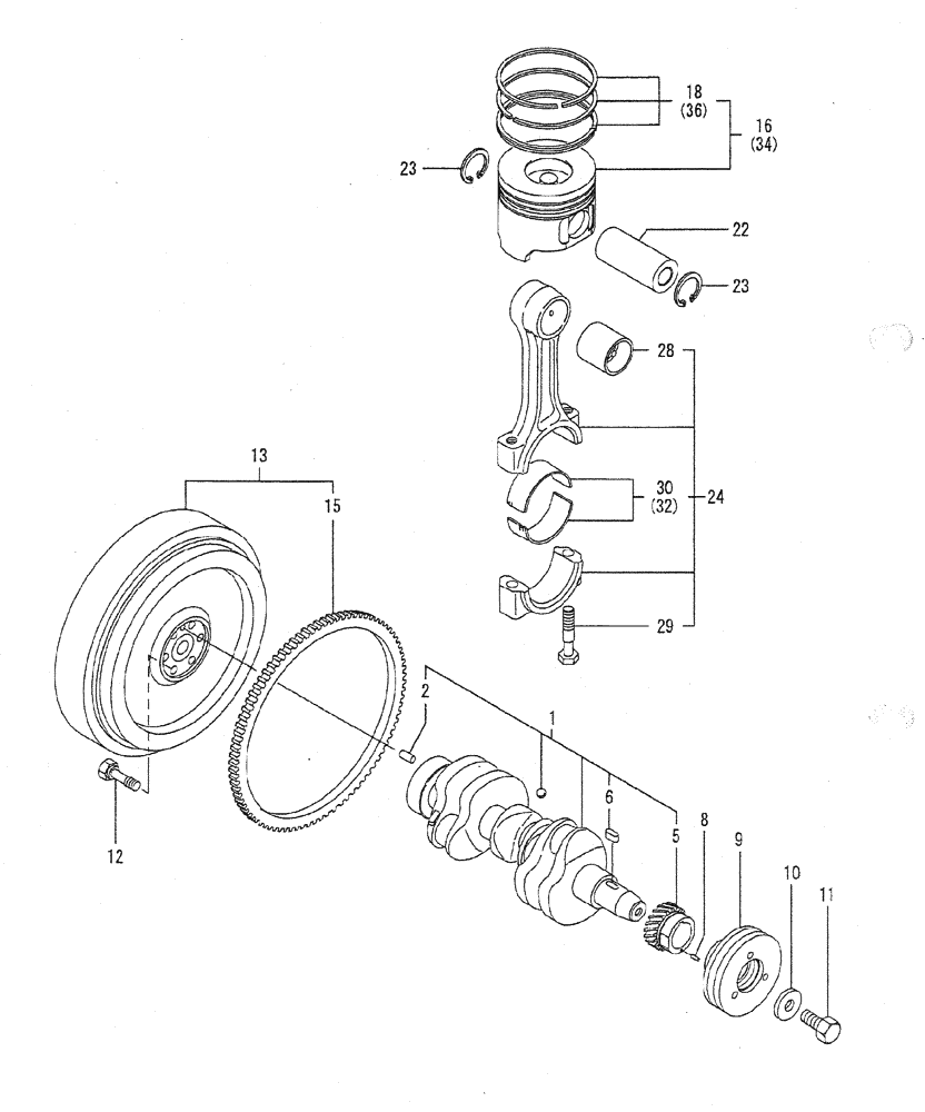 Схема запчастей Case CX27B PV13 - (08-008) - CRANKSHAFT & PISTON ENGINE COMPONENTS