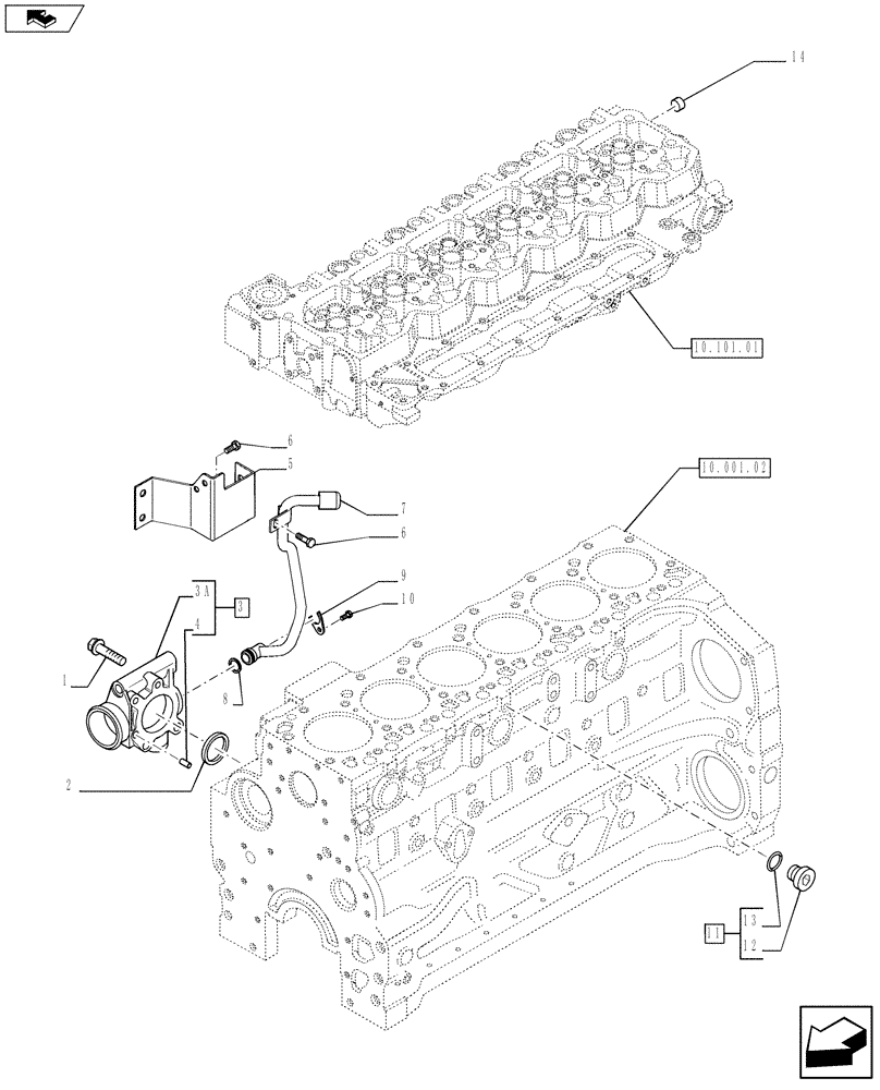 Схема запчастей Case F4DFE613E A002 - (10.402.01[01]) - PIPING - ENGINE COOLING SYSTEM (2856257-84496917) (10) - ENGINE