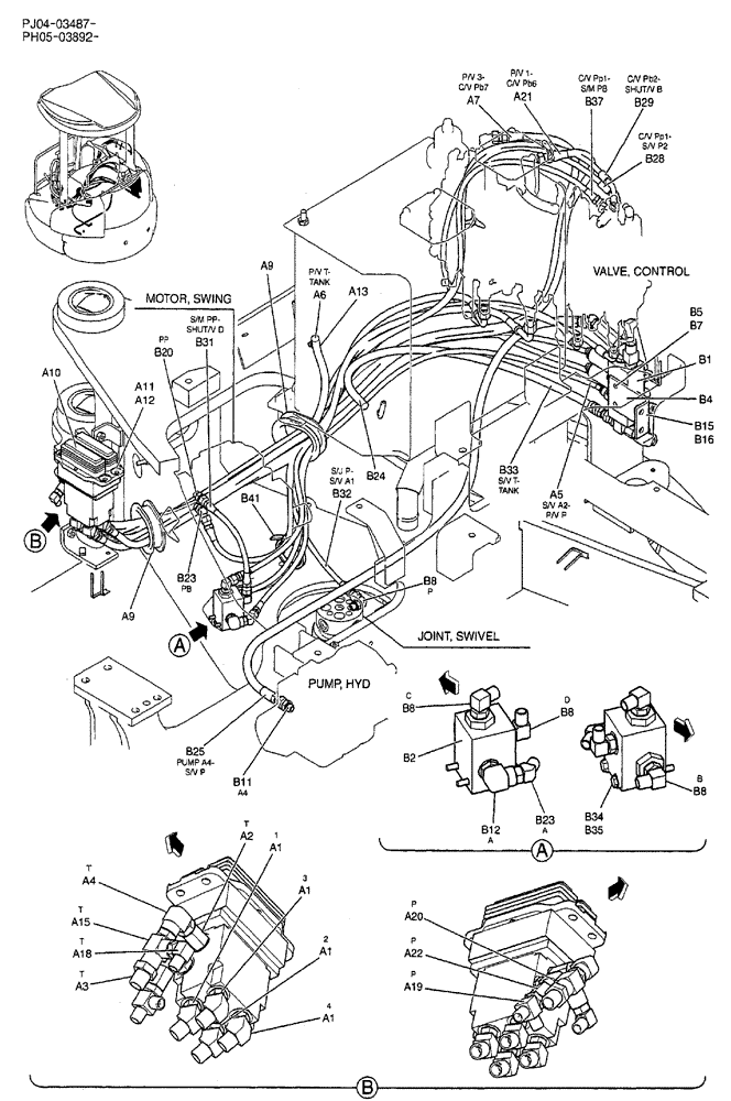 Схема запчастей Case CX50B - (02-057) - CONTROL LINES, REMOTE (NIBBLER & BREAKER) P/N PH62H00021F1 (05) - SUPERSTRUCTURE