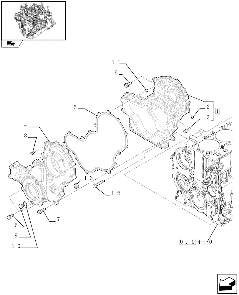 Схема запчастей Case F5CE9454E A002 - (0.04.3[01]) - ENGINE BLOCK FRONT COVER (504183270) 