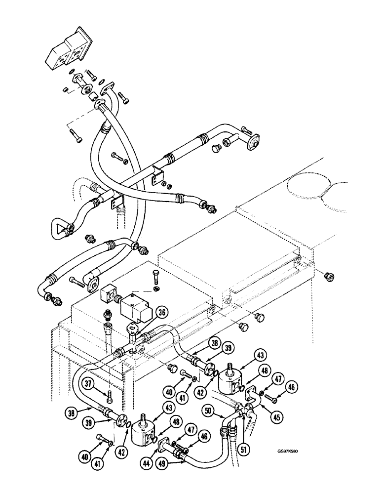 Схема запчастей Case 220B - (8-036) - HYDRAULIC CIRCUIT TO COOLER, P.I.N. 74570 THROUGH 74597, P.I.N. 03201 AND AFTER (CONT) (08) - HYDRAULICS