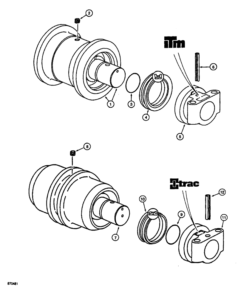 Схема запчастей Case 688 - (5-12) - TRACK ROLLER, P.I.N. FROM 74123 TO 74485, 11501 TO 11639 (11) - TRACKS/STEERING