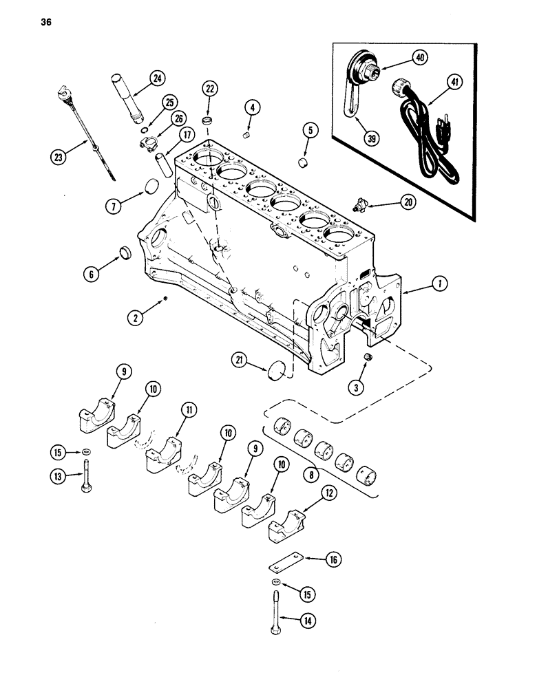 Схема запчастей Case 880C - (036) - CYLINDER BLOCK, 504BD DIESEL ENGINE (01) - ENGINE