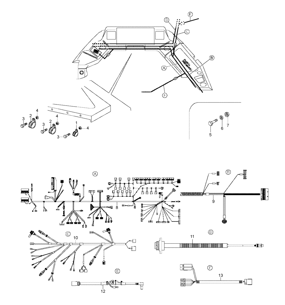 Схема запчастей Case 335 - (67A01001689[001]) - ELECTRICAL CIRCUIT DRIVER CAB - HARNESS, WIRE (87542494) (13) - Electrical System / Decals