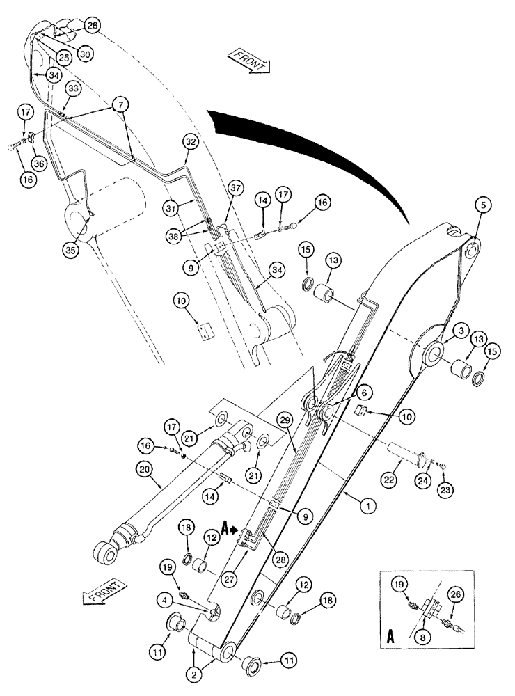 Схема запчастей Case 9050B - (9-114) - ARM AND CYLINDER, 4.03 M (13 FOOT 3 INCH) ARM (09) - CHASSIS/ATTACHMENTS