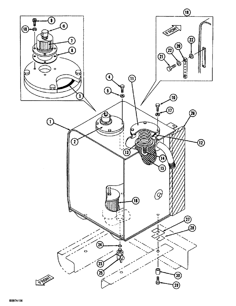 Схема запчастей Case 9030B - (8-002) - HYDRAULIC RESERVOIR (08) - HYDRAULICS