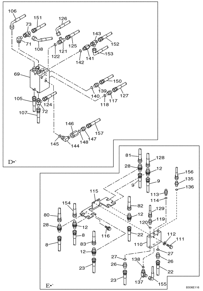 Схема запчастей Case CX800 - (08-031-02[01]) - HYDRAULIC CIRCUIT - HAND CONTROL PILOT (MODELS WITH CONTROL SELECTOR VALVE) (08) - HYDRAULICS