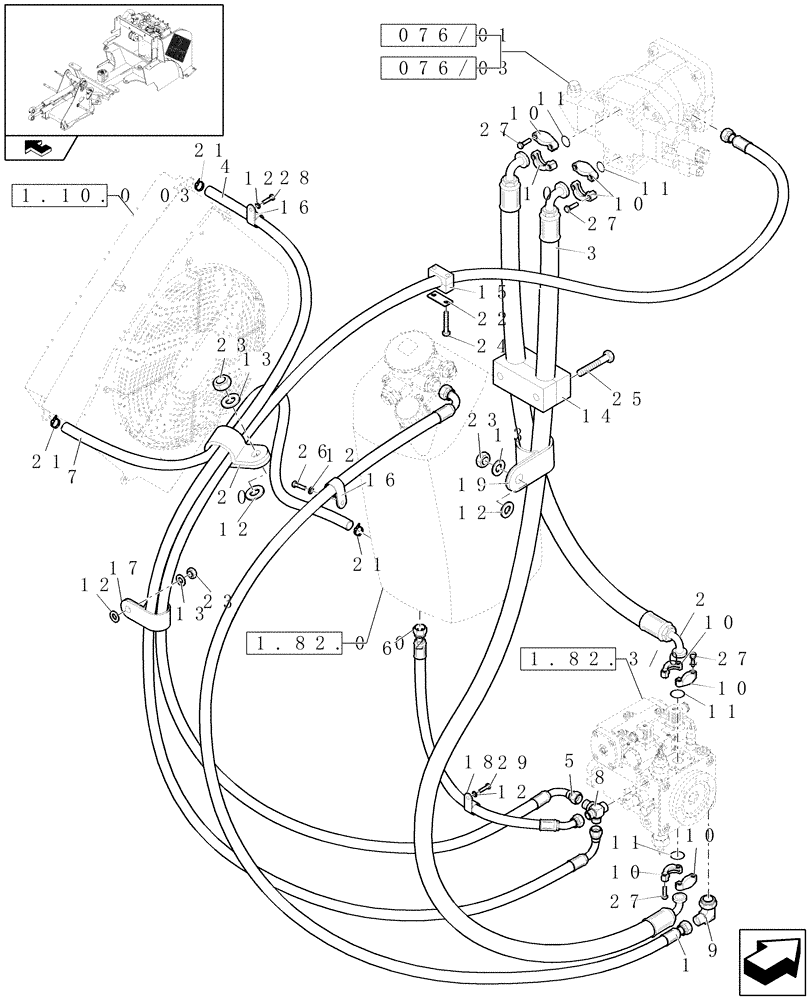 Схема запчастей Case 321E - (1.82.6/03) - HYDRAULIC SYSTEM LINES (07) - HYDRAULIC SYSTEMS