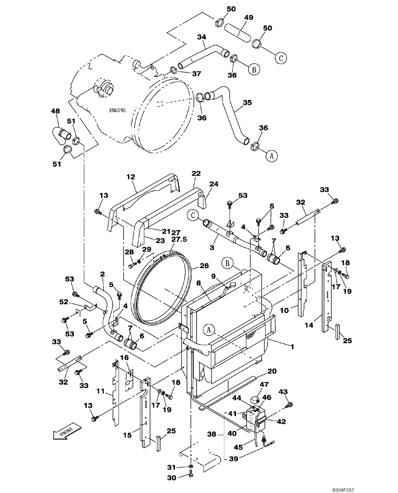 Схема запчастей Case CX330 - (02-004-00[01]) - RADIATOR AND CONNECTIONS (02) - ENGINE