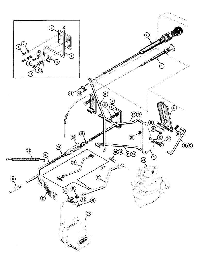 Схема запчастей Case 600 - (056) - ENGINE CONTROL SYSTEM, CHOKE, THROTTLE, ACCELERATOR, LINKAGE (USED FROM S/N 9-9-56) (06) - ELECTRICAL SYSTEMS