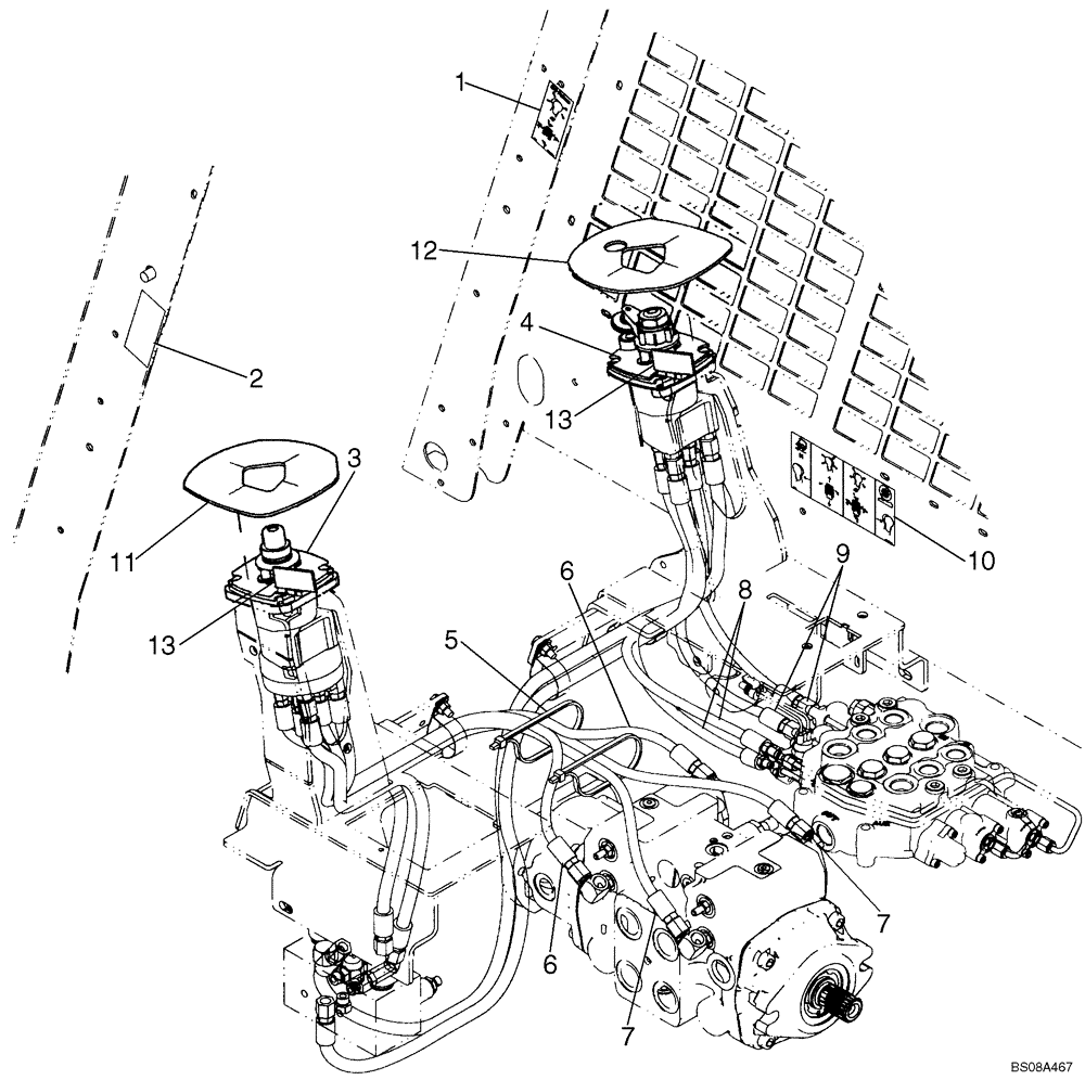 Схема запчастей Case 430 - (06-05A) - JOYSTICK CONTROL PLUMBING - ISO PATTERN (430 WITH PILOT CONTROL) (06) - POWER TRAIN