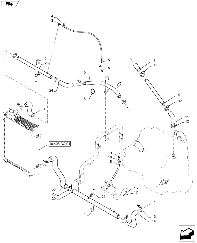 Схема запчастей Case 621F - (10.400.01) - RADIATOR HOSES AND TUBE INSTALLATION (10) - ENGINE