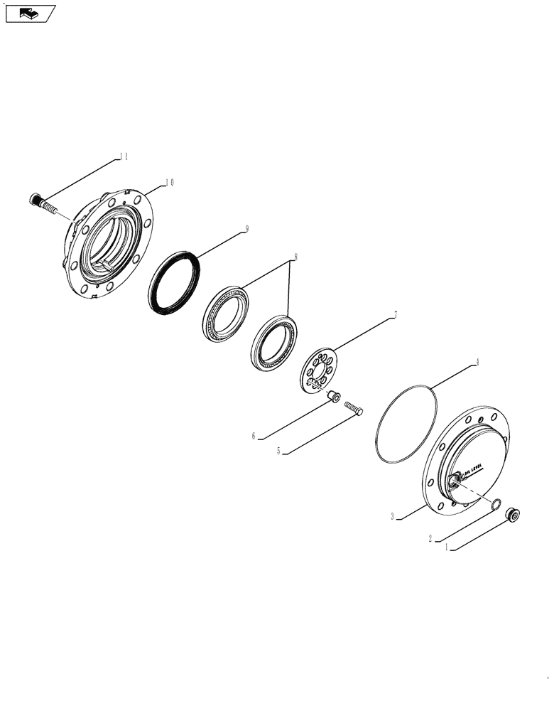 Схема запчастей Case 590SN - (44.101.04[02]) - AXLE, FRONT - HUB AND BEARINGS (580SN WT, 590SN) (44) - WHEELS