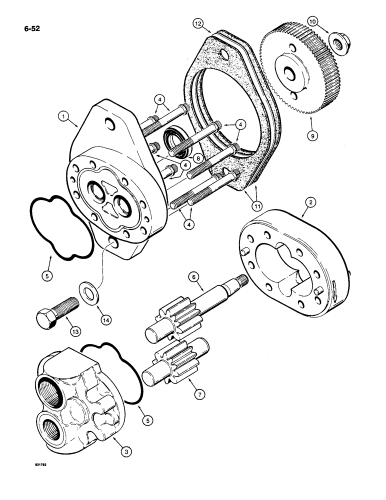 Схема запчастей Case 550 - (6-52) - TRANSMISSION CHARGING PUMP ASSEMBLY, PUMP MOUNTING AND DRIVE GEAR PRIOR TO P.I.N. JAK0013968 (06) - POWER TRAIN