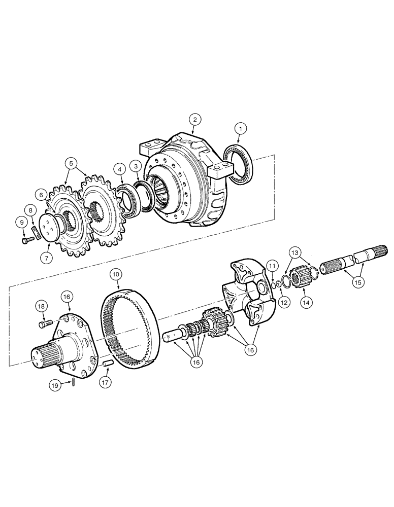 Схема запчастей Case 885 - (06-60[01]) - REAR AXLE GRAZIANO - PLANETARY GEAR - ASSEMBLY (06) - POWER TRAIN