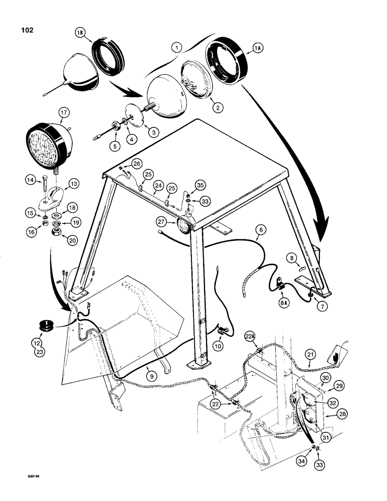 Схема запчастей Case 480C - (102) - CANOPY ELECTRICAL SYSTEM AND LAMPS (55) - ELECTRICAL SYSTEMS