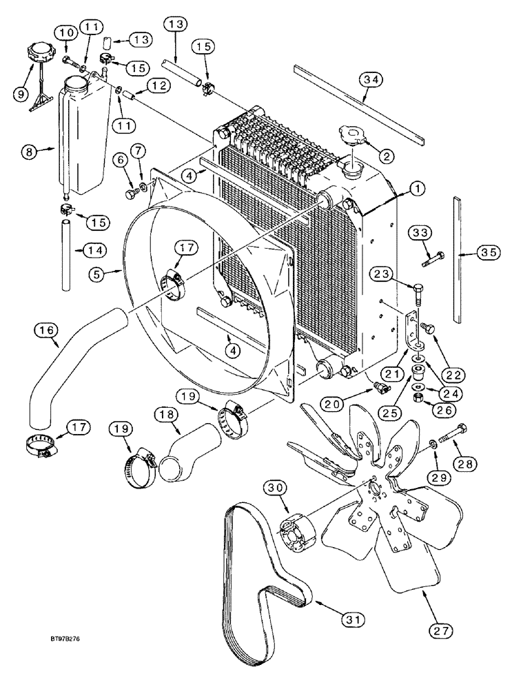 Схема запчастей Case 580L - (2-003A) - RADIATOR, FAN AND MOUNTING PARTS, USED WITH 235811A1 HEAVY DUTY COOLER, SEE FIGURE 6-021B FOR COOLER (02) - ENGINE