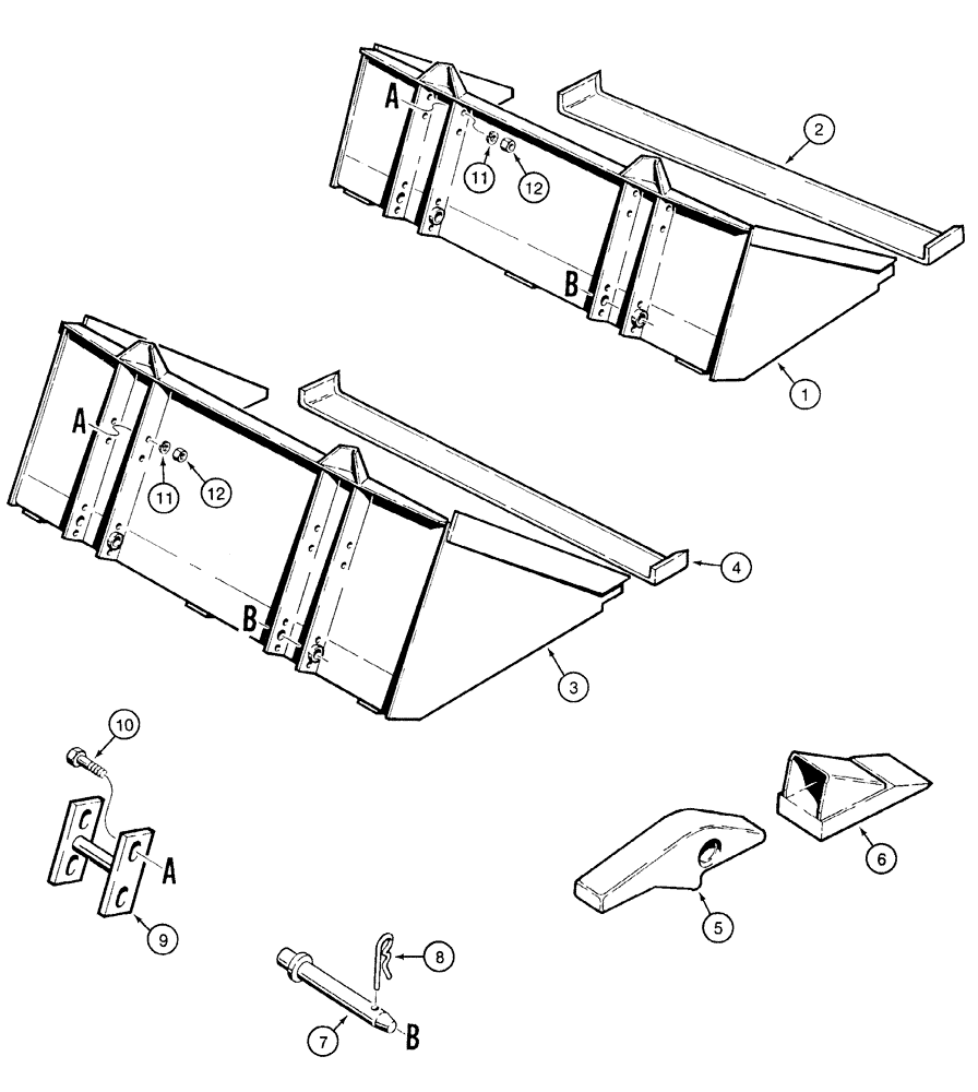 Схема запчастей Case 1835C - (9-14) - BUCKETS 152 MM (6 INCH) CUTTING EDGE (09) - CHASSIS/ATTACHMENTS