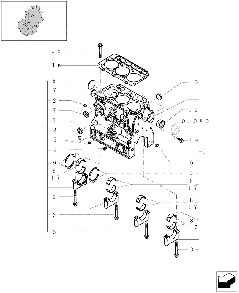 Схема запчастей Case CX16B - (0.040[01]) - CRANKCASE (10) - ENGINE