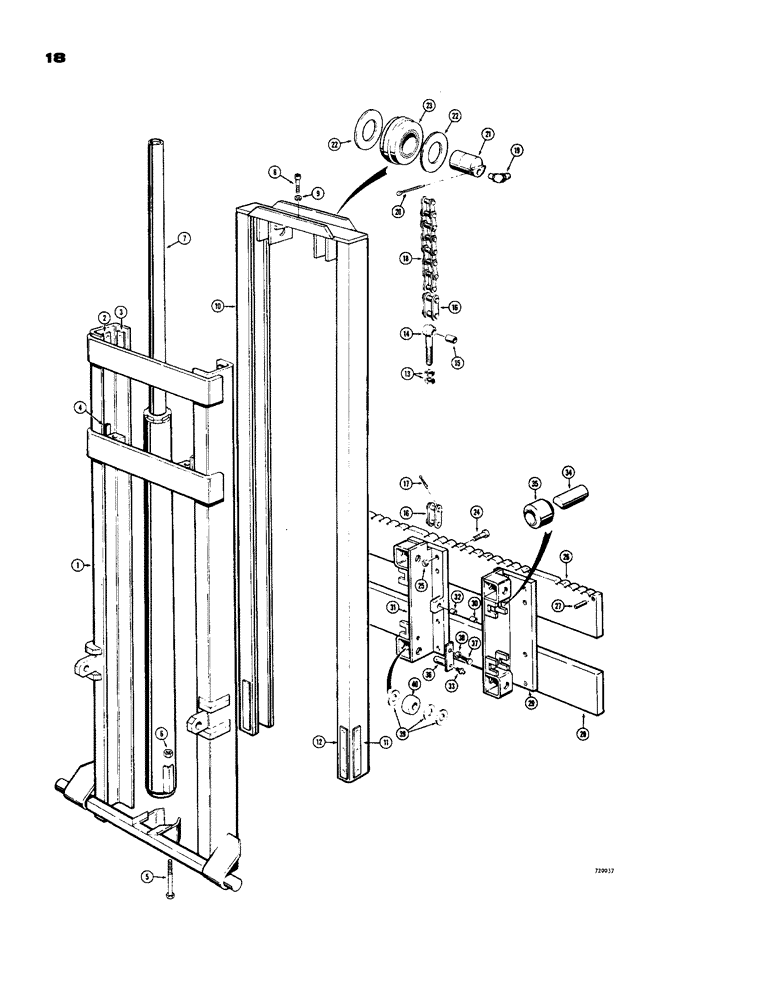 Схема запчастей Case 584 - (18) - MAST AND RELATED PARTS (12 FOOT), 6000 LB. LIFT CAPCITY (83) - TELESCOPIC SINGLE ARM