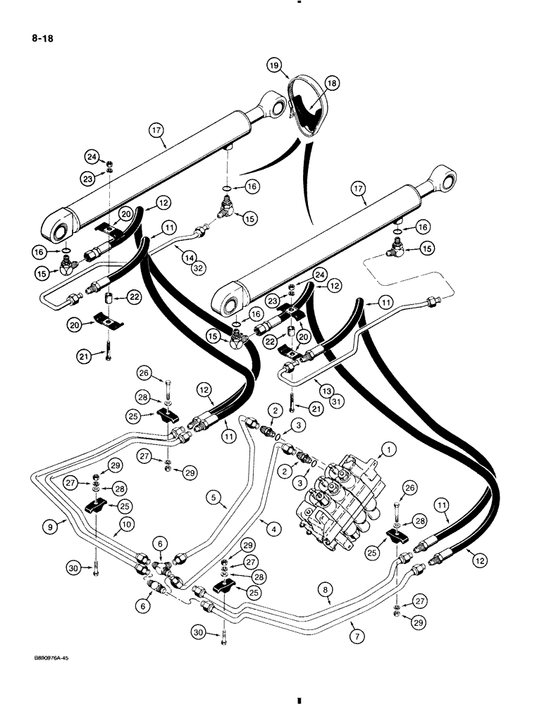 Схема запчастей Case 580K - (8-018) - LOADER LIFT CYLINDER HYDRAULIC CIRCUIT (08) - HYDRAULICS