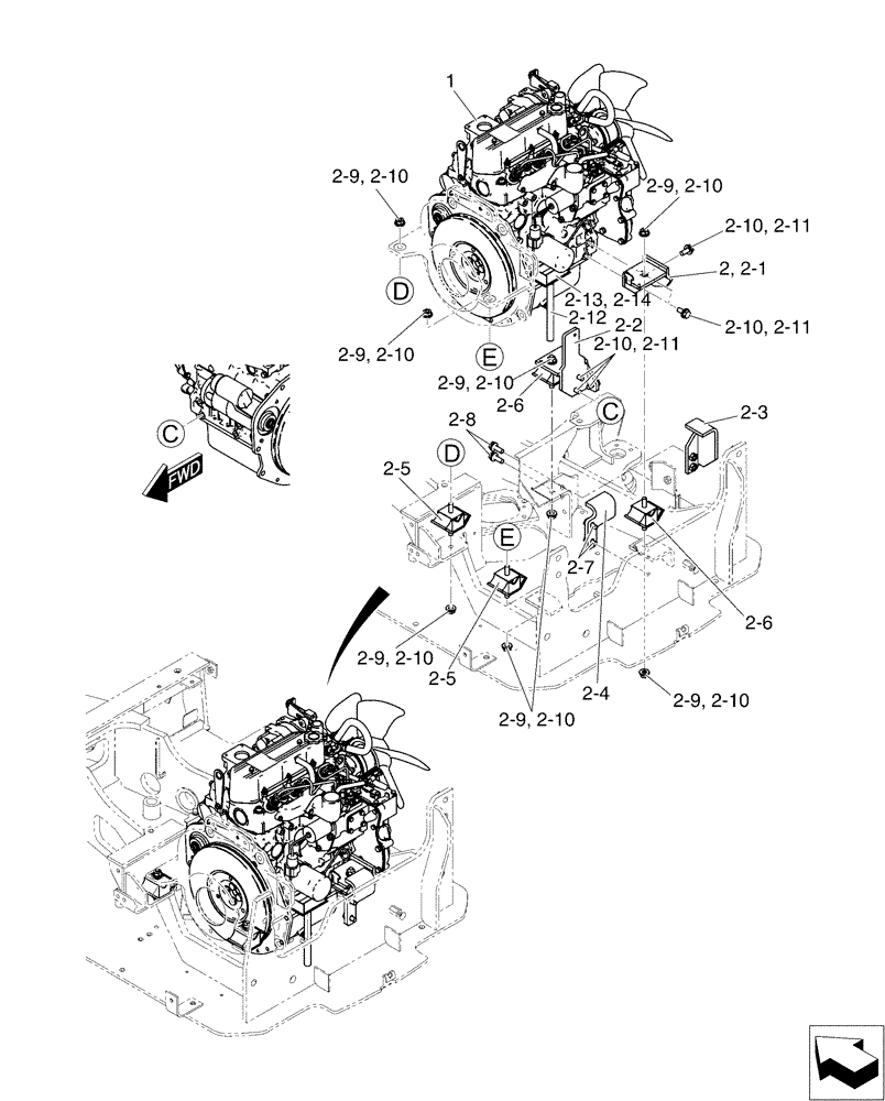 Схема запчастей Case CX17B - (01-008) - ENGINE, MOUNTING - BTW PU09-08001 - PU09-09893 (10) - ENGINE