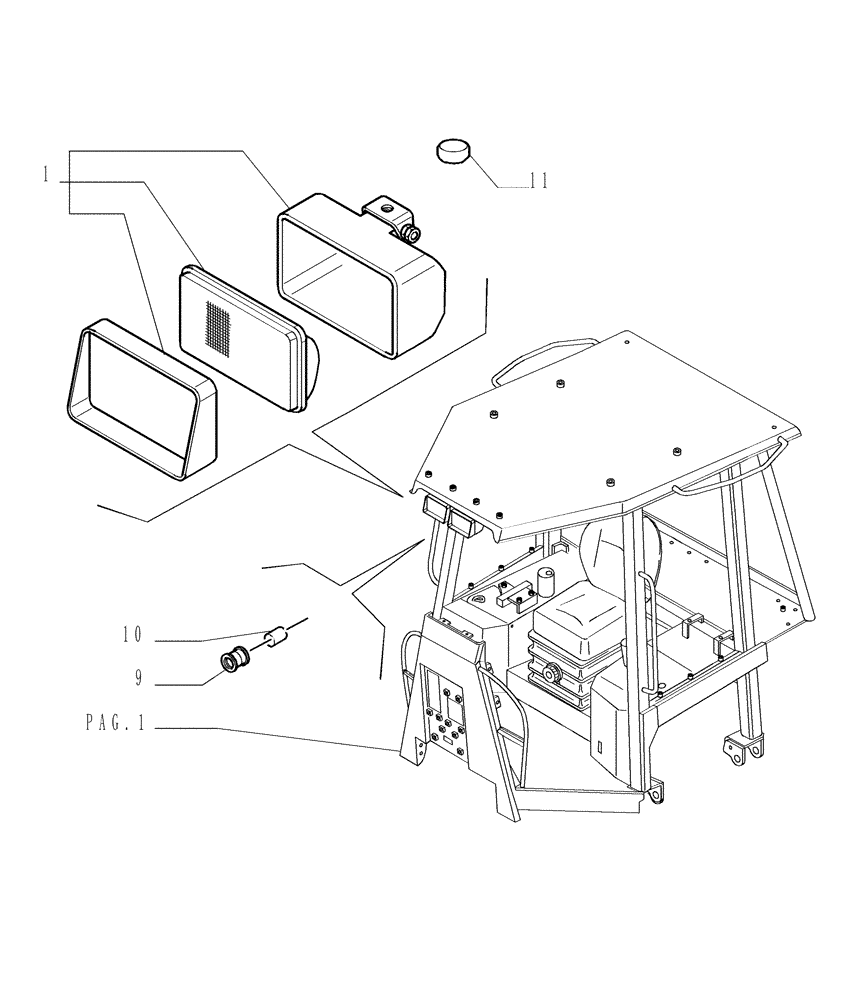 Схема запчастей Case 1850K - (9.651[07]) - ROPS CANOPY - FLOODLIGHT - OPTIONAL CODE 784111231 (19) - OPTIONS