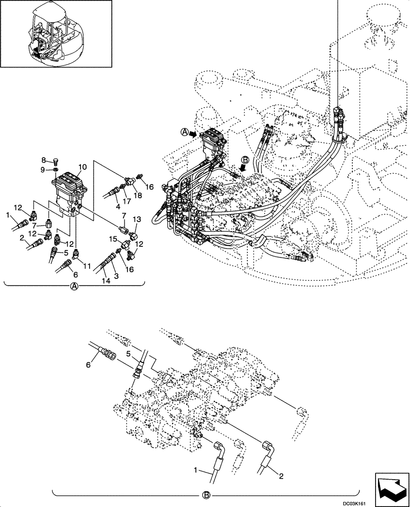 Схема запчастей Case CX47 - (08-10[00]) - HYDRAULICS - PILOT CONTROL LINES, TRAVEL (08) - HYDRAULICS